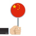 China circular flag. Hand holding round Chinese flag. Red national symbol with yellow stars. Vector illustration. Royalty Free Stock Photo